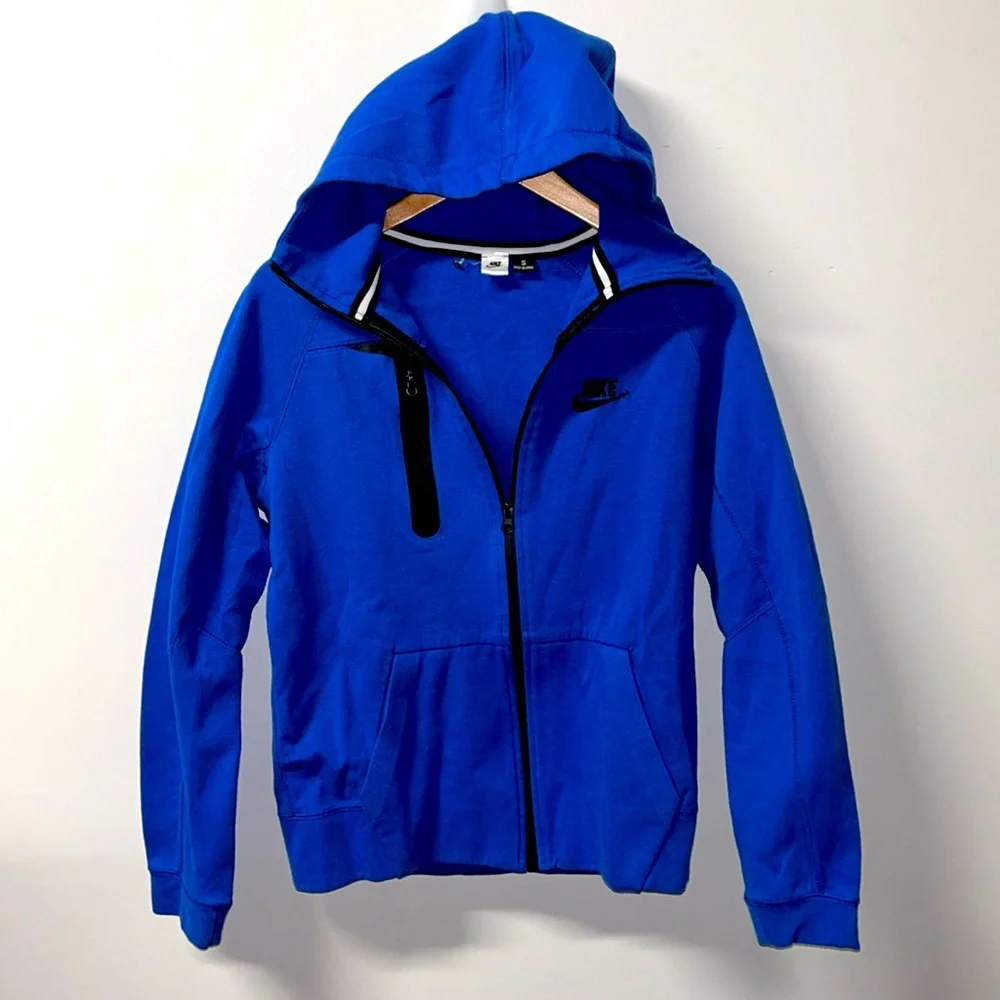 Nike Hooded Cobalt Blue Sweatshirt Full Zipper With Pockets- Small